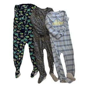 Dinosaur Fleece Footie Onesie Pajamas Blue, Gray, Green 5T Boy Bundle